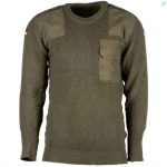 Pull militaire Bundeswehr original laine vierge avec patchs et poche poitrine, pull robuste kaki.
