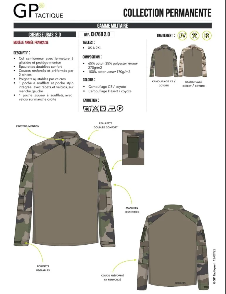 Chemise UBAS GP Tactique CE : bi-matière coton ripstop pour combat – Image 2