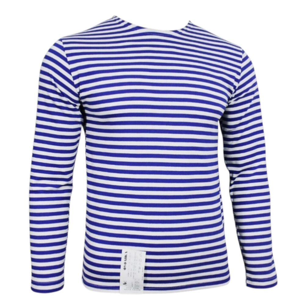 T-shirt Marin Telniashka Russe – Coton 100%, Rayures Blanches Et Bleues, Taille 50, Neuf Avec étiquettes