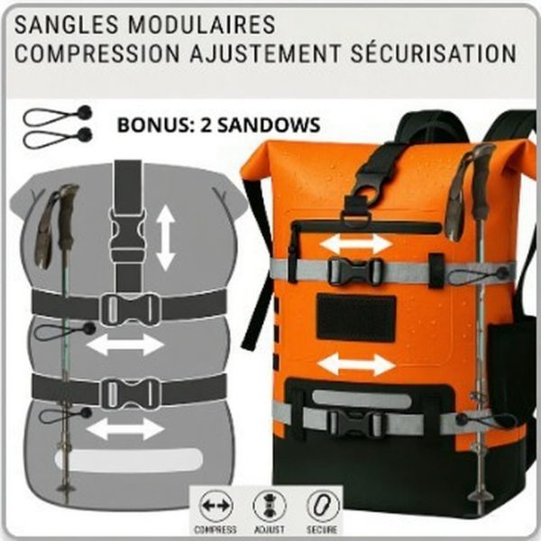 Sac à dos étanche FD Marine modulable 20/40L (orange) – Image 4