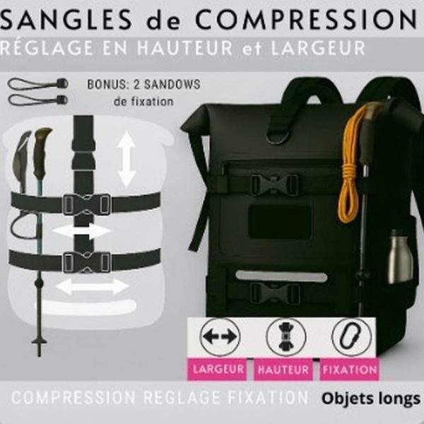 Sac à dos étanche FD Marine modulable 20/40L (noir) – Image 3