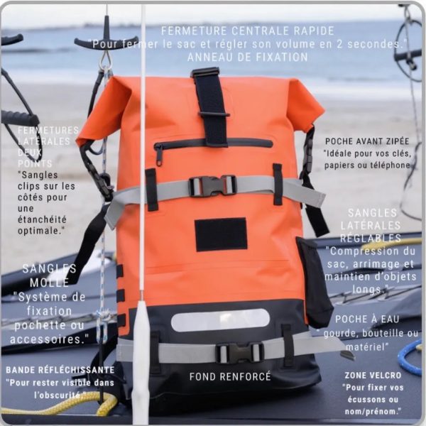 Sac à dos étanche FD Marine modulable 20/40L (orange) – Image 2