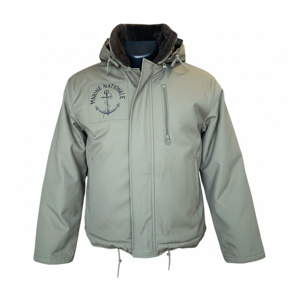 Blouson de quart Marine Nationale kaki – style authentique et protection intempéries.