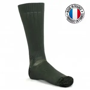 chaussette militaire haute kaki avec logo Made in France, vue isolée