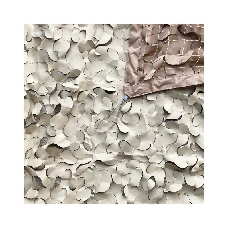 Tissu camouflage désert en lamelles cousues, motif néoprime couleur beige avec sangles et bord cousu.