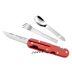 Set de couverts camping pliant inox - Couteau multifonction rouge