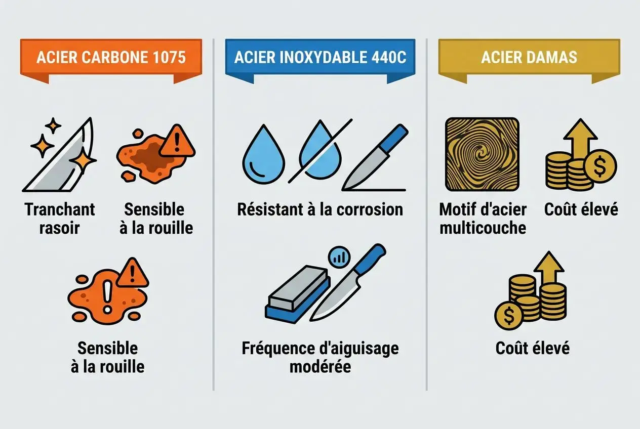 Bien choisir la forme de sa machette : comparaison des profils selon acier et usages, avec bons et mauvais côtés.