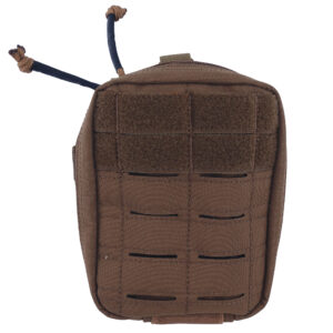 Pochette médicale multifonctions avec attache Molle de couleur marron, ventillée, pochettes externes et cordon de fermeture.