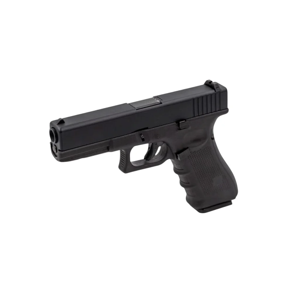 Réplique Glock airsoft EU7 gaz noir 300 FPS—pistolet compact noir vu de côté avec grip texturé et canon apparent.