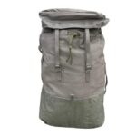 Sac à dos F1 militaire 60L/90L – Armée française authentique, gris avec fond kaki, cordon et boucles, shape sac de randonnée.