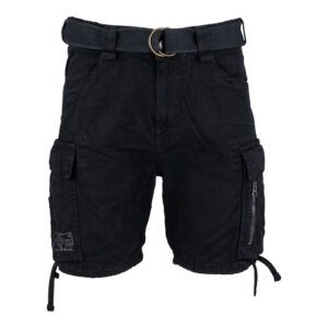 Short cargo homme en coton résistant, ceinture noire et poches latérales zippées pour la randonnée et outdoor.