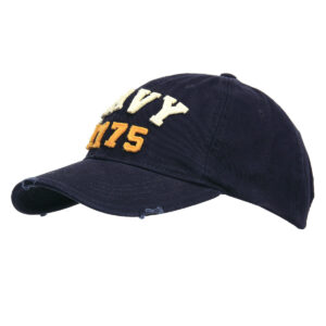 Navy 1775 cap in navy blue with bold "NY 1775" embroidery in beige and orange, casual look.