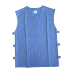 Chemise sans manches bleue marine tendance, coton respirant avec attaches latérales et encolure V, porte-étiquette visible.