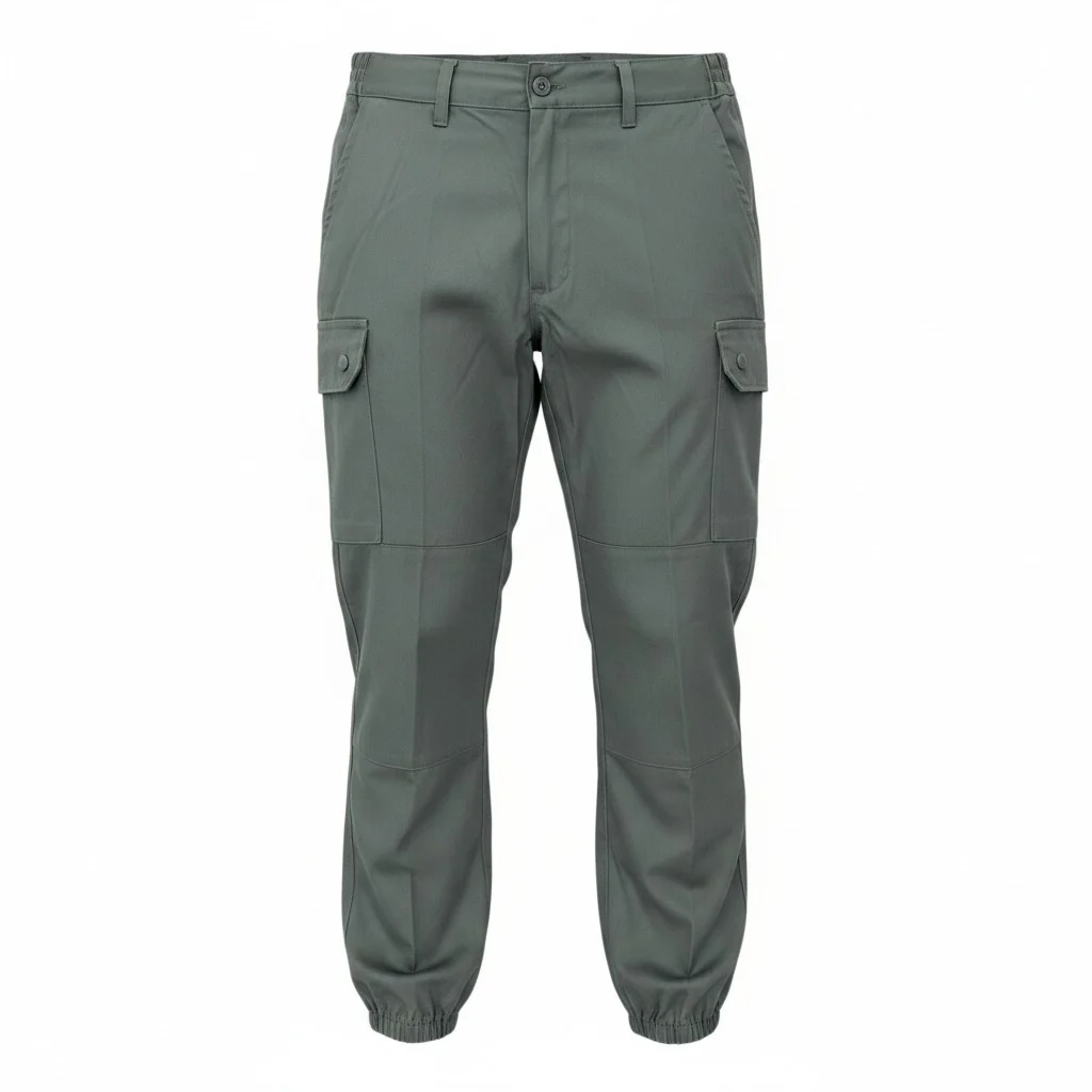 Pantalon treillis F2 kaki militaire armée française, coupe cargo avec poches latérales, pans renforcés et finitions élastiquées en bas.