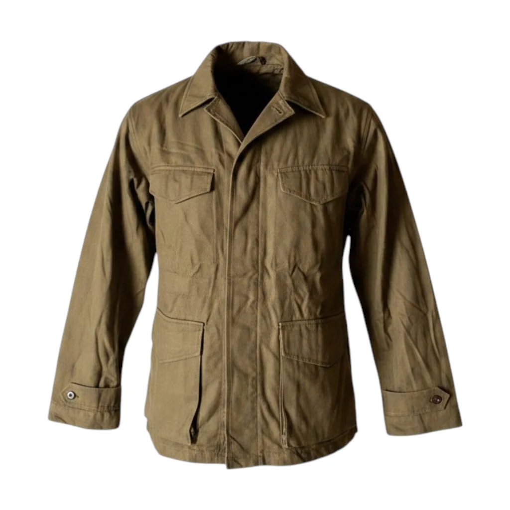 Chaqueta M47 TTA del Ejército francés, modelo militar vintage de 1947, de color caqui claro, con bolsillos delanteros y cordones.