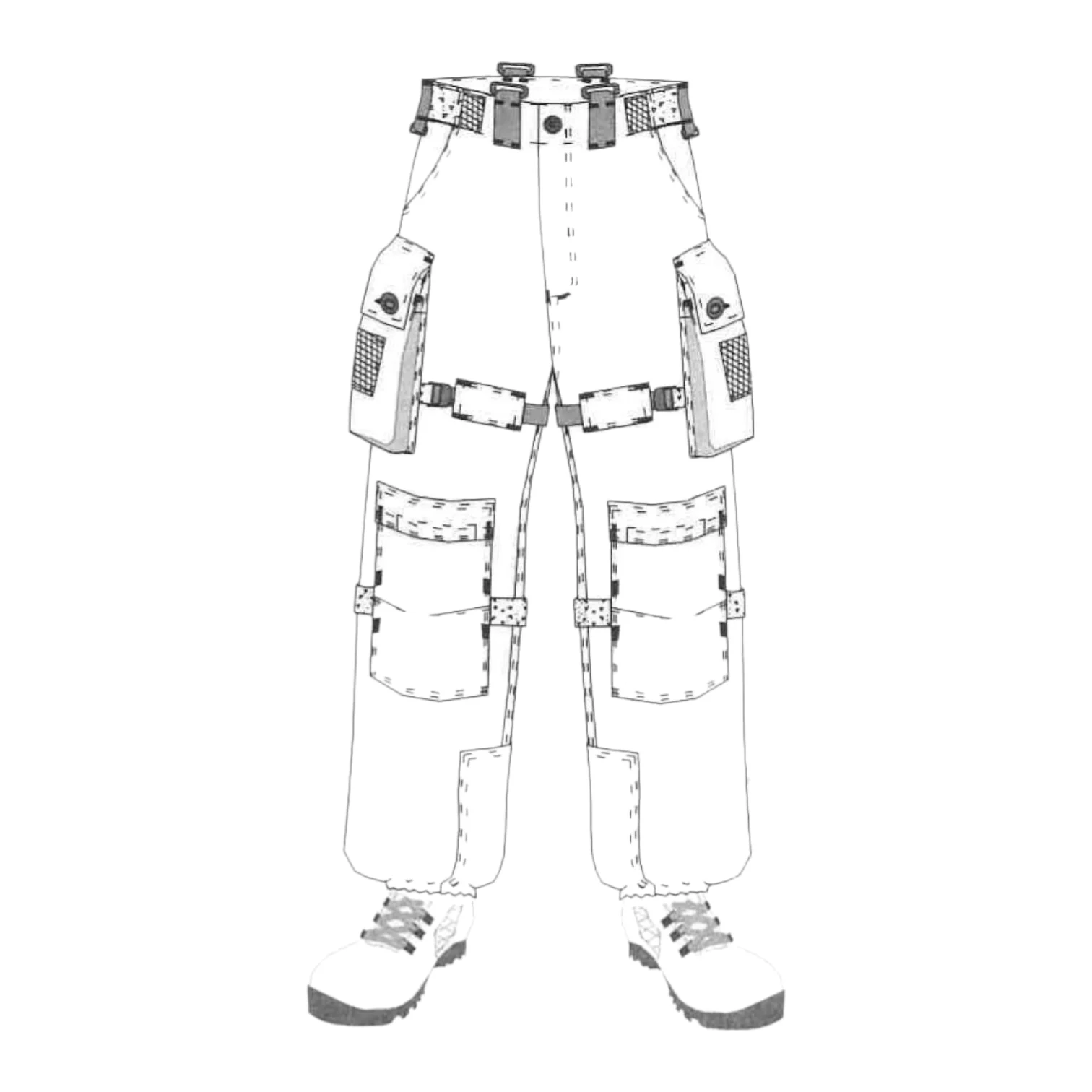 Pantalon treillis de combat CCE satin, Armée française,vue frontale avec poches cargo et ceintures.