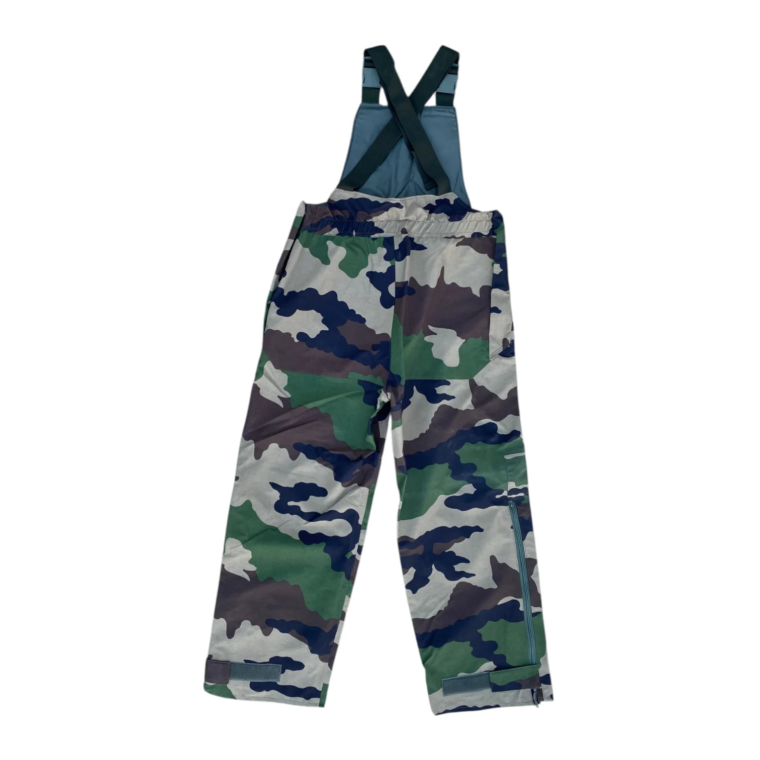 Surpantalon de pluie de l’armée française, imper‑respirant avec bretelles salopette camouflage vert kaki.
