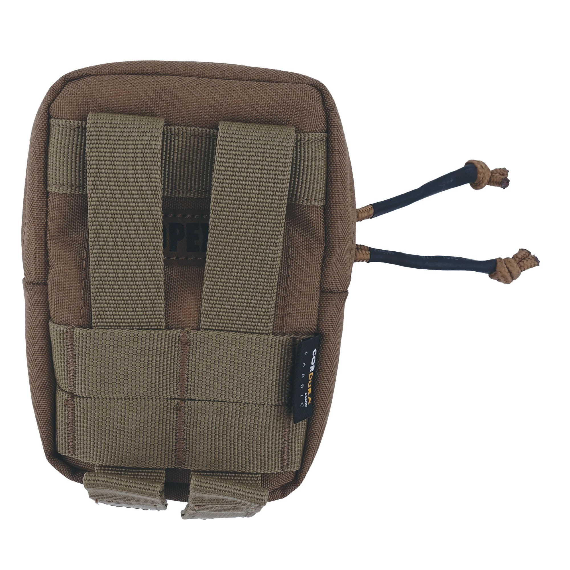 Mini pochette multifonctions Utah, pouch compacte en tissu kaki avec sangles MOLLE et cordelette de fermeture.