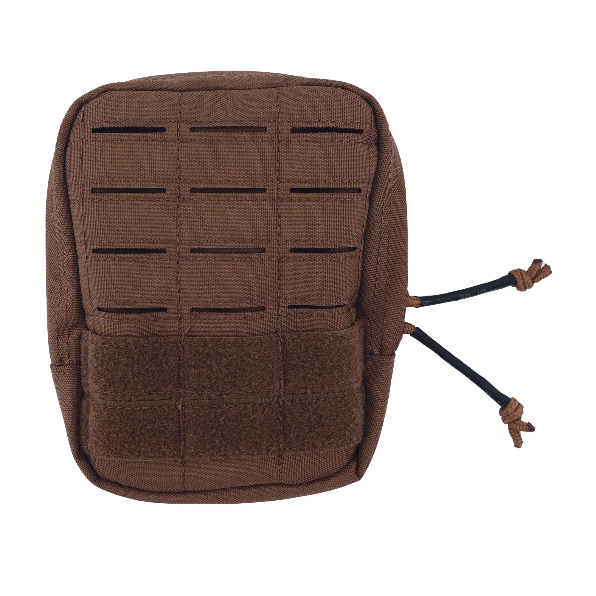 Pochette middle multifonctions Arkansas en tissu marron avec panneaux Molle et poches velcro, cordons de serrage.