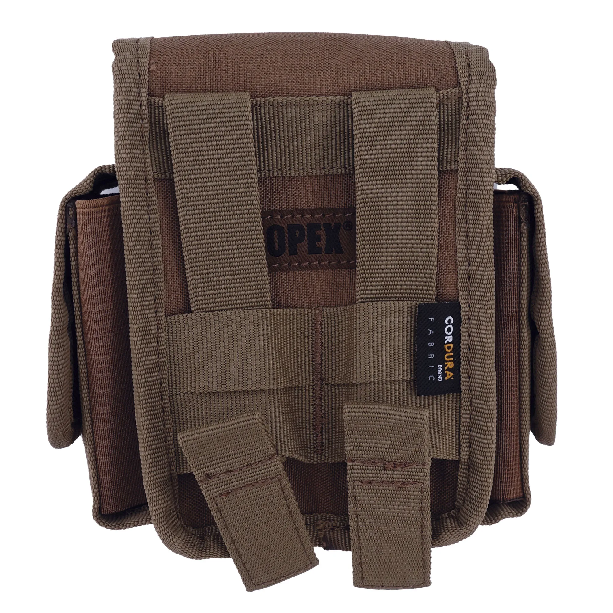 Sangle et dos de la Pochette multifonctions Colorado en tissu kaki, avec sangles MOLLE et poches latérales adaptées.